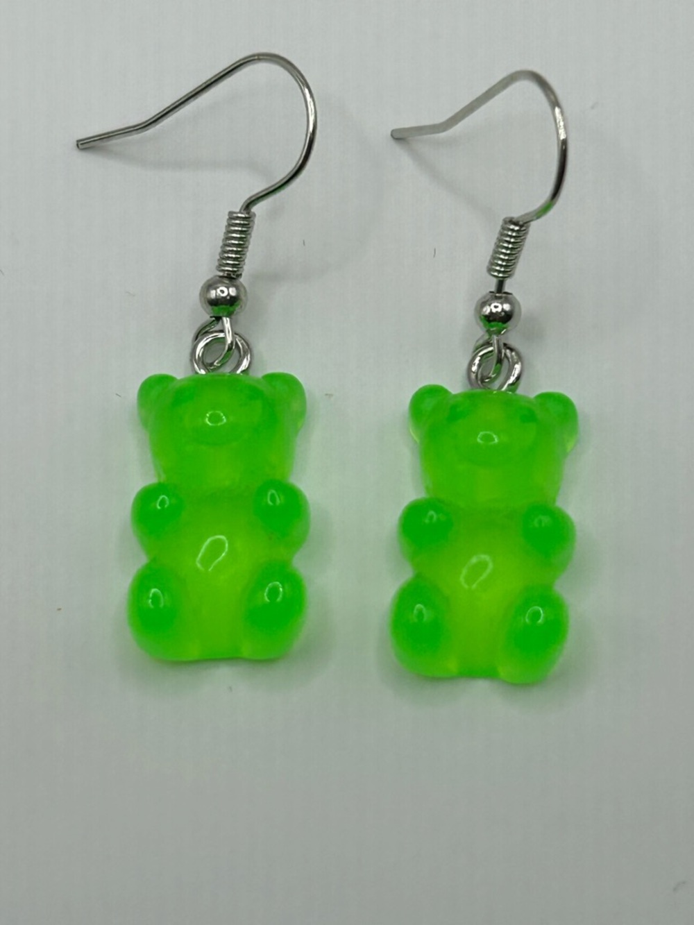 Neon Green Gummy Bear Dangle Earrings